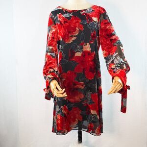 Neiman Marcus | Flocked Velvet Red and Cream and Black Dress | Sz 12